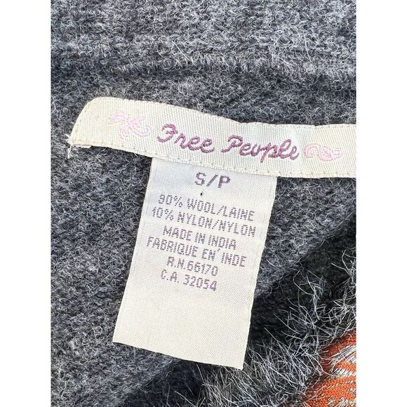 Free People Wool Fair Isle Ribbon Trim Collared‎  Cardigan Grey S/P - Picture 5 of 6